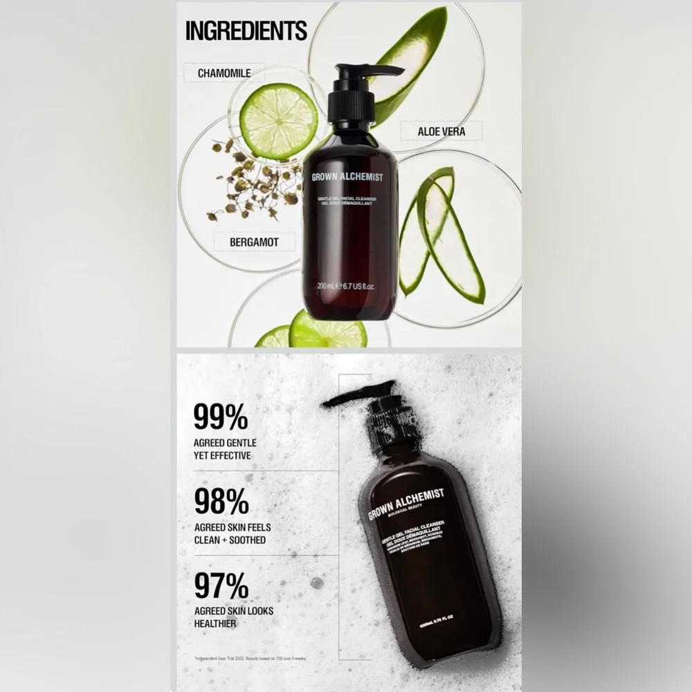 Grown Alchemist Amber Brown Pump Bottle Gentle Gel Facial Cleanser 6.7 ounces - Picture 3 of 4